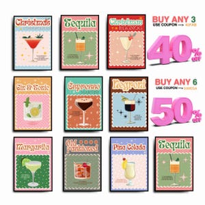 Retro Cocktail Prints, Christmas Cocktail Recipe Poster, Modern Kitchen Print, Drinks Poster, Bar Cart Decor Framed Wall Art, Christmas Gift