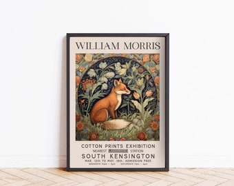 William Morris Fox Print, William Morris Exhibition Poster, Vintage Botanical Wall Art Gallery, Art Nouveau Home Decor
