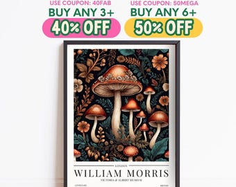 William Morris Mushroom Print, Vintage Poster, Botanical Print, Framed Wall Art, Winter Home Decor, Christmas Decoration Gift