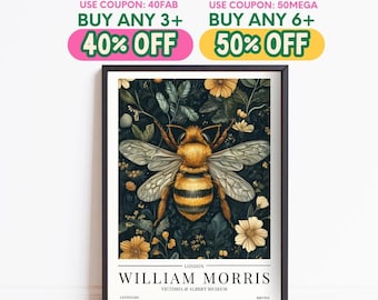 William Morris Bee Print: Vintage Botanical Art Nouveau Wall Decor, Christmas Gift
