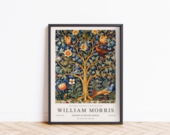 William Morris Tree and Birds Print, William Morris Exhibition Poster, Vintage Botanical Summer Wall Art Gallery, Art Nouveau Home Decor