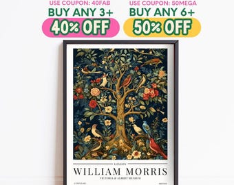 William Morris Print, Vintage Poster, Tree and Birds Print, Botanical, Framed Wall Art, Winter Home Decor, Christmas Decoration Gift