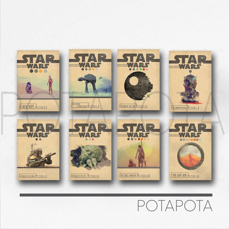 Star Wars Poster Episode 4 5 6 Movie Poster Set, Retro Vintage Minimal Design Wall Art Print, Framed Prints Available, Star Wars Home Decor image 2