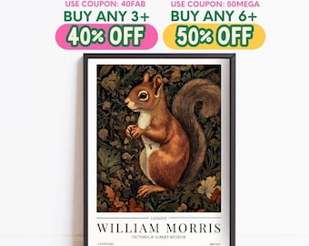 William Morris Squirrel Print, Vintage Poster, Animal Botanical Print, Framed Wall Art, Winter Home Decor, Christmas Decoration Gift