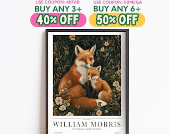 William Morris Fox Print, Vintage Poster, Animal Botanical Print, Framed Wall Art, Winter Home Decor, Christmas Decoration Gift