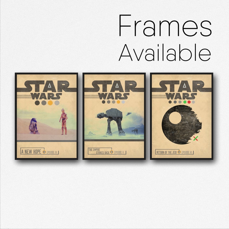 Star Wars Poster Episode 4 5 6 Movie Poster Set, Retro Vintage Minimal Design Wall Art Print, Framed Prints Available, Star Wars Home Decor image 1