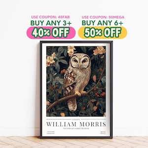 William Morris Print, Owl Print, William Morris Exhibition Poster, Vintage Botanical Animal Wall Art Gallery, Art Nouveau Home Decor