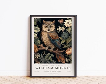 William Morris Print, Owl Print, William Morris Exhibition Poster, Vintage Botanical Animal Wall Art Gallery, Art Nouveau Home Decor