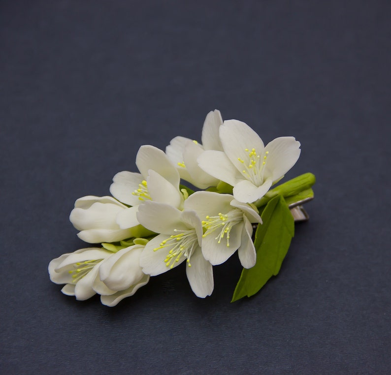 Wedding White Hair Clip Jasmine Flower Hair Clip Bridal Etsy