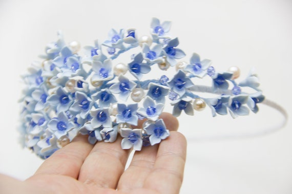 Wedding Blue Hair Headband Flower Hair Accessory Flowers Etsy