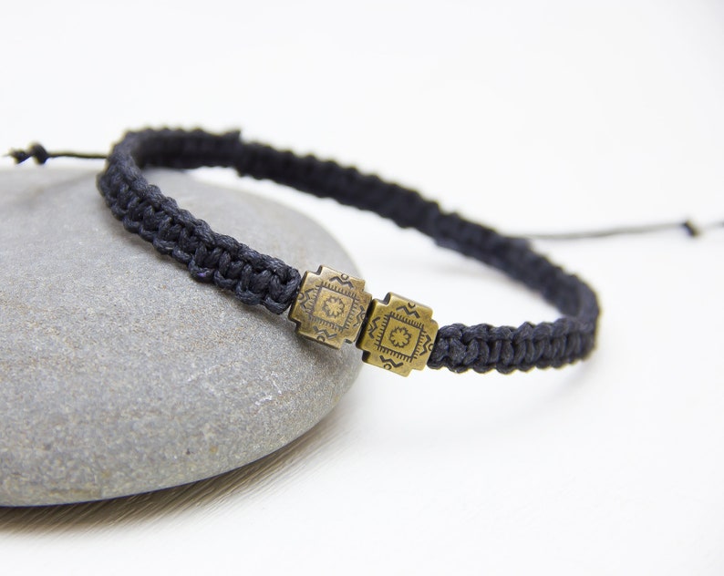 Mens Hippie Jewelry Black Minimalist Waxed Men Cotton Bracelet Etsy