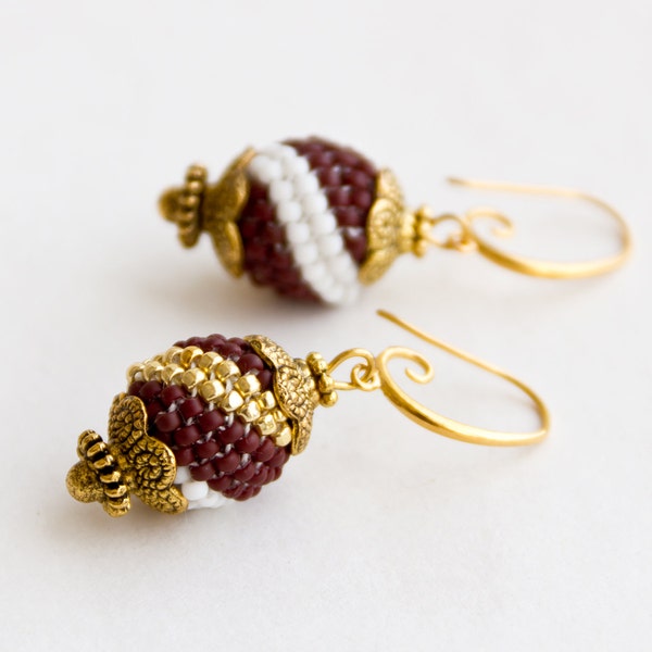 Coffee-gift Beaded earrings Charm  Jewelry Beadwork Gft for women Earrings Beaded Bead coffee earrings Brown  earrings Gold vintage style
