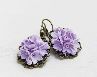 Lilac Earrings Polymer clay Jewelry Flowers earrings Purple Floral earrings Drop earrings Fashion jewelry Boho earrings Boho Jewelry