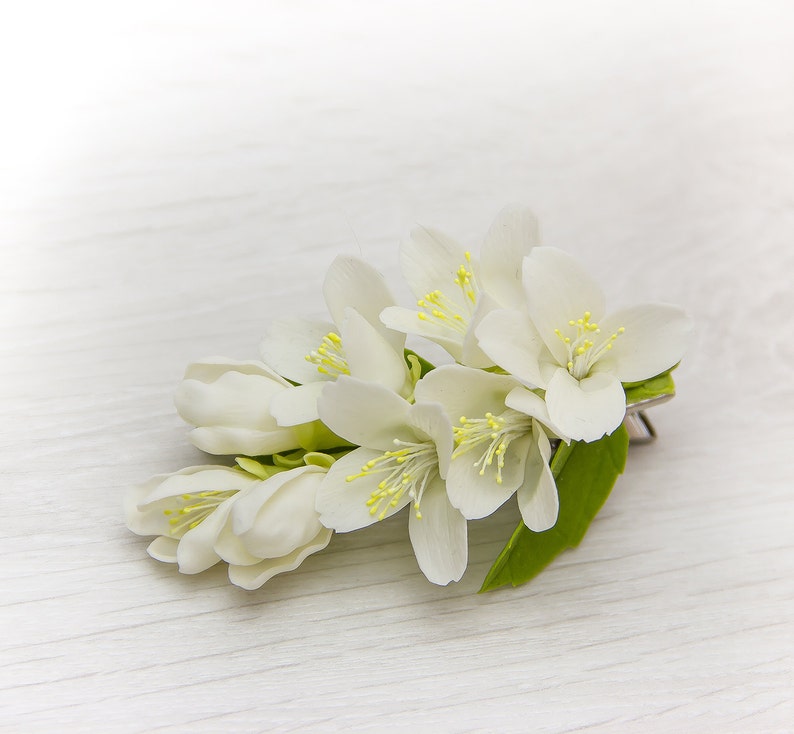 Wedding White Hair Clip Jasmine Flower Hair Clip Bridal Etsy