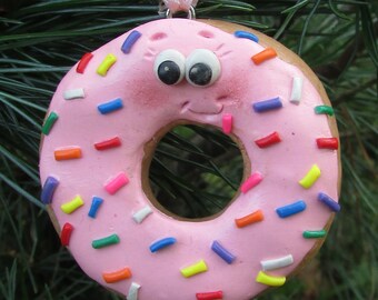 Donut Christmas Ornament, Pink Donut Ornament, Christmas Ornament, Bakery Christmas Ornament, Baker Ornament Doughnut Sprinkled Donuts