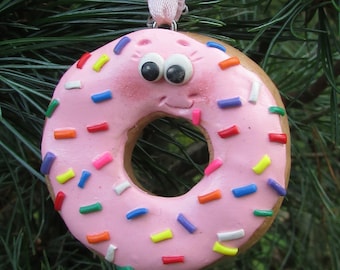 Donut Christmas Ornament, Pink Donut Ornament, Christmas Ornament, Bakery Christmas Ornament, Baker Ornament Doughnut Sprinkled Donuts