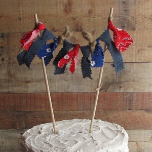 Red White and Blue Wedding Cake Topper Country Shabby Chic Rustic Wedding Cake July 4th Wedding Americana USA American Cowboy Barn I Do BBQ image 1
