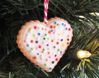 1 MINI Heart Ornament Sprinkled Heart Christmas Valentine's Day Small Ornament Sprinkled with Love Sugar Cookie Heart Bakery Gift Love Cute