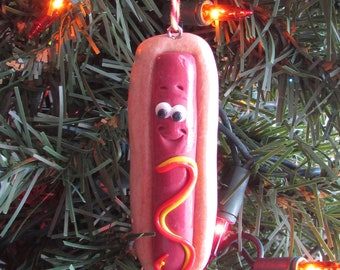 Hot Dog Christmas Ornament, Hot Dog Ornament, Hot Dog Charm, Funny Food Ornament, Food Ornament, Cute Hot Dog Ornament, Funny Food, Hot Dog