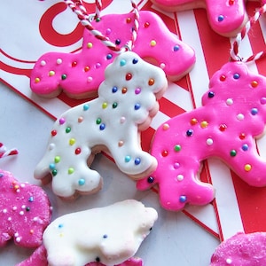 Animal Cracker Cookie Ornament Circus Carnival Christmas Ornament Animal Cracker Funny Food Ornament Kids Snack Ornament White Pink Sprinkle