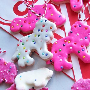 Animal Cracker Cookie Ornament Circus Carnival Christmas Ornament Animal Cracker Funny Food Ornament Kids Snack Ornament White Pink Sprinkle