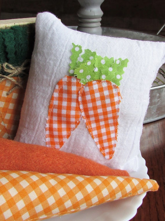 Carrot MINI Pillow Orange Tiered Tray Decor Orange and White Gingham Easter Hello Spring Farmhouse Sign Tiered Tray Home Decor Fabric Carrot Il_570xn
