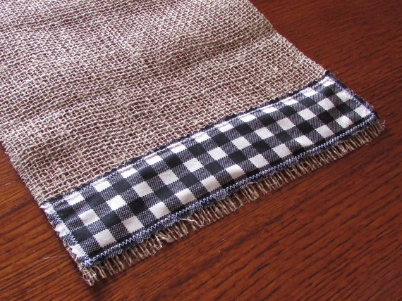 Burlap With Black And White Buffalo Plaid Table Runner Kitchen Dining Room Farmhouse Table Decor Blue Red Mint Plaid Rustic Country Chic By Samantha S Sweets Catch My Party