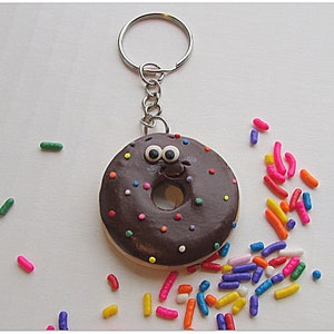 Donut Keychain, Donut Key Ring, Donut Bookbag Charm, Donut Charm, Doughnut Key Chain, Doughnut Charm Chocolate Donut Keychain Sprinkle Donut image 3