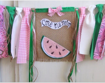 Watermelon High Chair Highchair Banner Pink Watermelon First Birthday Photo Prop Watermelon Smash Cake One in a Melon Summer Picnic Pink