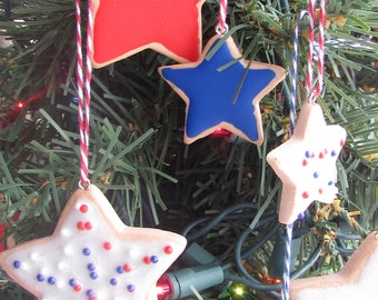 1 MINI Red White and Blue Star Shaped Sugar Cookie Ornament 4th of July Tree Ornaments Baker Bakery Gift American USA Americana Patriotic