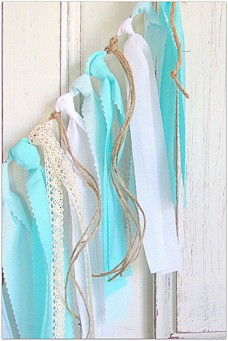Turquoise Home Decor Aqua White Fabric Banner Garland Photo Etsy