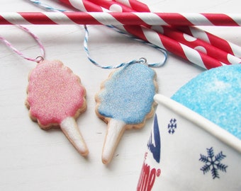 1 MINI Cotton Candy Sugar Cookie Ornament Summer Themed Mini Tree Ornaments Food Carnival Pink Cotton Candy Blue Cotton Candy Home Decor