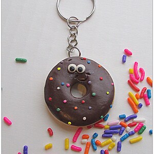 Donut Keychain, Donut Key Ring, Donut Bookbag Charm, Donut Charm, Doughnut Key Chain, Doughnut Charm Chocolate Donut Keychain Sprinkle Donut image 2