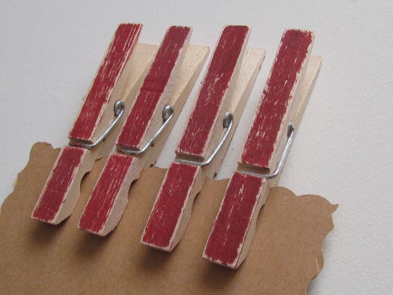 Rustic Red Clothespins Decorated Clothespins, Painted Clothespins, Distressed Clothespins, Americana Decor, Barn Red Decor Red Photo Hanger Il_570xn