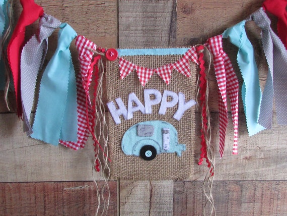 Happy Camper Sign Vintage Camper Camping Decor Camping Rag Tie Garland Camper Banner Campfire Retro Camper Sign Camp RV Decor Custom Sign Il_570xn