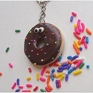 Donut Keychain, Donut Key Ring, Donut Bookbag Charm, Donut Charm, Doughnut Key Chain, Doughnut Charm Chocolate Donut Keychain Sprinkle Donut image 5