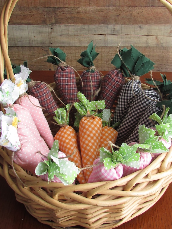 Fabric Carrots Gingham Plaid Checkered Country Carrots Easter Spring Farmhouse Primitive Shabby Chic Bowl Fillers Tiered Tray Decor Sewn Il_570xn