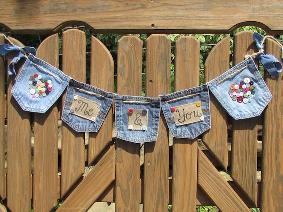 Denim Wedding Banner, Me & You Wedding Banner, Me and You Wedding, Denim Wedding, Button Wedding, Vintage Button Wedding, Vintage Denim Il_570xn