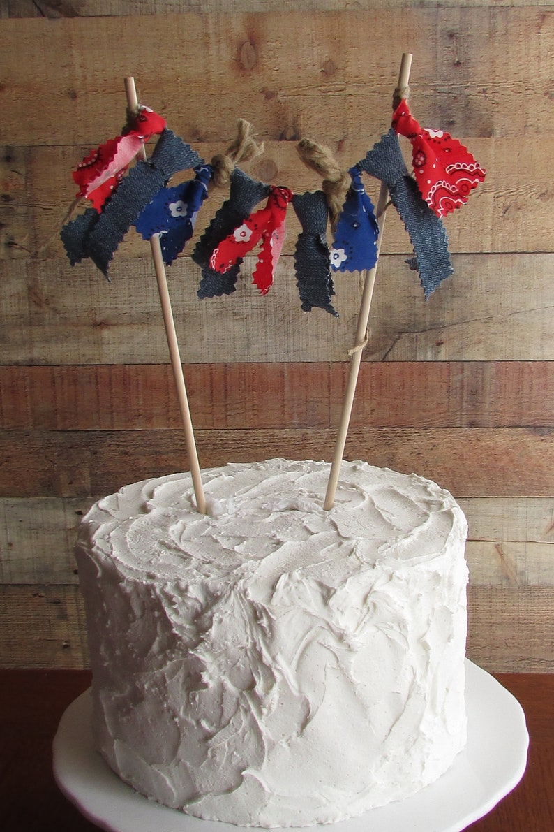 Red White and Blue Wedding Cake Topper Country Shabby Chic Rustic Wedding Cake July 4th Wedding Americana USA American Cowboy Barn I Do BBQ image 1