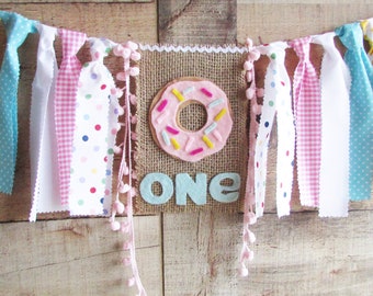 Donut Grow Up Banner Donut First Birthday Banner Donut Party Decoration High Chair Banner Highchair Garland Cake Smash Pink Donut Doughnut