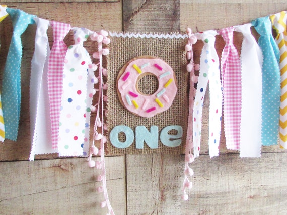 KESYOO Donut First Birthday High Chair Burlap Banner Baby Cake Smash Party Supplies Grow Up Party Decorations for Boys Girls