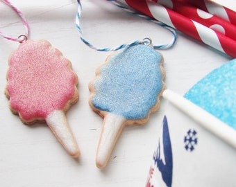 1 MINI Cotton Candy Sugar Cookie Ornament Summer Themed Mini Tree Ornaments Food Carnival Pink Cotton Candy Blue Cotton Candy Home Decor