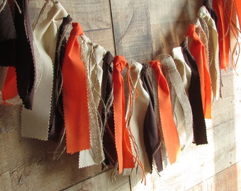 Fall Colors Home Decor Burnt Orange Fabric Banner Garland Photo Prop Backdrop Fall Pumpkin Rag Tie Farmhouse Birthday Wedding Shower Brown