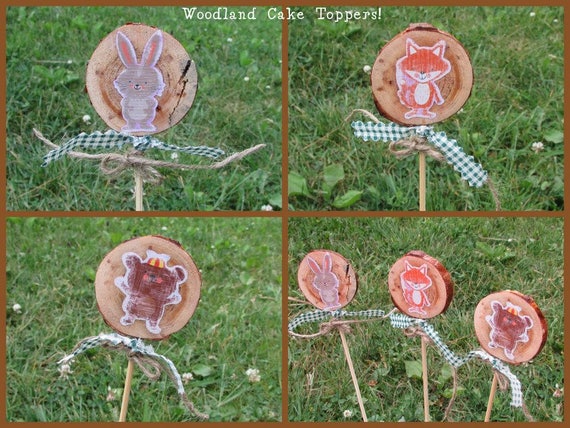 Woodland Cake Toppers Woodland Birthday Fox Birthday Woodland Animal Cake Topper Woodland Baby Shower Woodland Fox Bear Rabbit Wood Slice Il_570xn