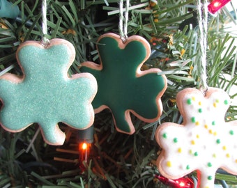 1 MINI Shamrock Shaped Sugar Cookie Ornament St Patricks Day Tree Shamrock Cookie Ornaments Food Baker Bakery Gift St Patty Irish Green Luck