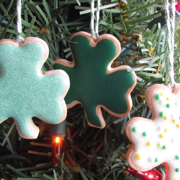 1 MINI Shamrock Shaped Sugar Cookie Ornament St Patricks Day Tree Shamrock Cookie Ornaments Food Baker Bakery Gift St Patty Irish Green Luck