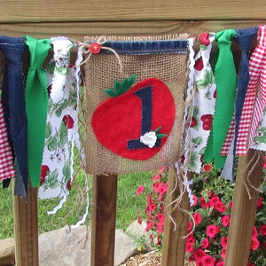 Strawberry Birthday High Chair Banner Berry Sweet to be One First Birthday Photo Prop Cake Smash Gingham Farmers Market Picnic County Fair image 8