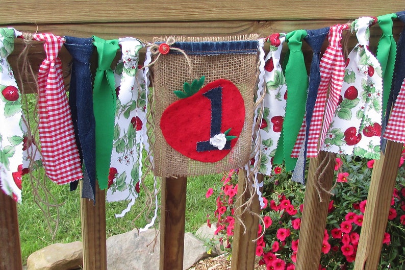 Strawberry Birthday High Chair Banner Berry Sweet to be One First Birthday Photo Prop Cake Smash Gingham Farmers Market Picnic County Fair image 8