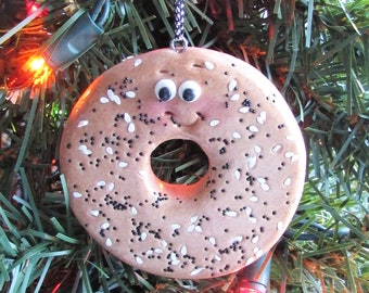 Bagel Ornament, Christmas Bagel Ornament, Bagel Charm, Christmas Ornament, Bakery Christmas Ornament, Bakery Ornament, Bread Ornament, Food