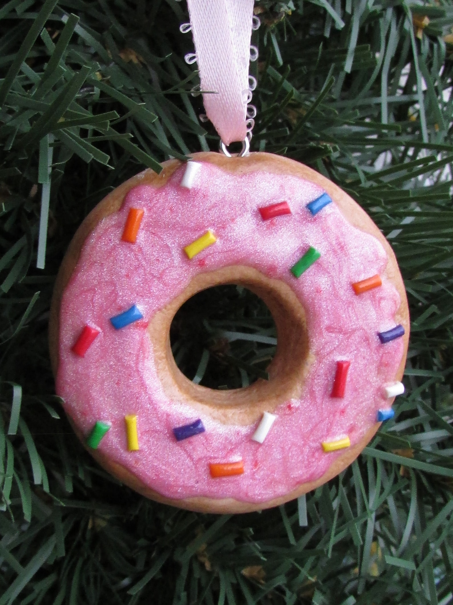 Donut Christmas Ornament Pink Frosted Donut Ornament with Etsy